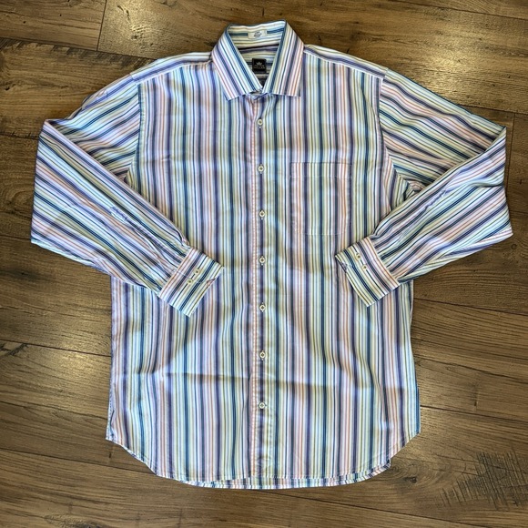 Peter Millar Other - Peter Millar Pastel Stripe Button Up Shirt Mens Sz Large L Pink Blue Green